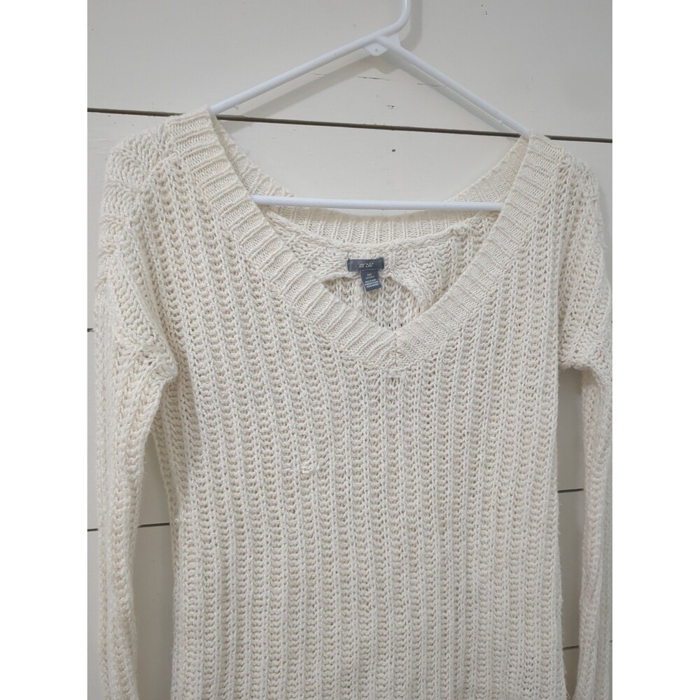 Aerie XXS cotton blend white v-neck sweater fall winter cozy teen